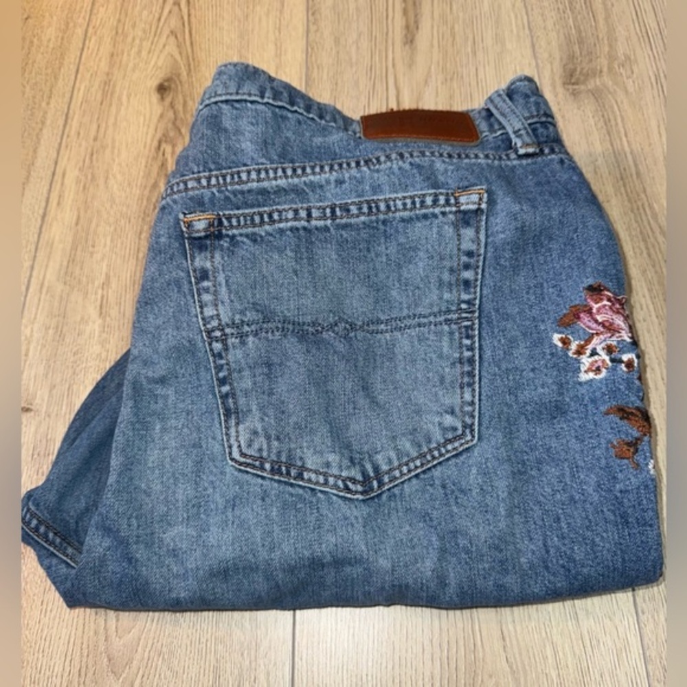 Lucky Brand Straight Leg Jeans with Floral Embroidery - Medium Blue